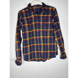 Patagonia Mens Fjord Flannel Plaid Button Down Shirt Navy Yellow STY53916 Size M